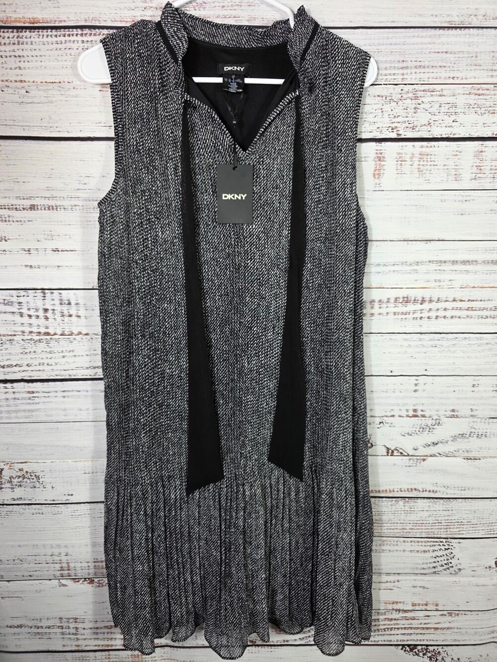DKNY Black Sleeveless Sheath Bow Flowy Summer Dress size 10 NWT